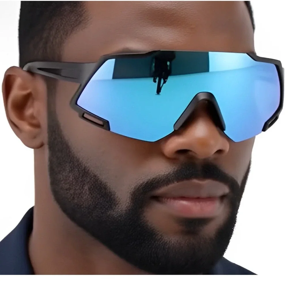 Sport Men Sunglasses Blue Mirrored Lens Cycling Running Glasses Light Weight New